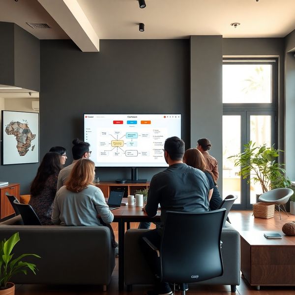 Equipo de contenido colaborando frente a un monitor